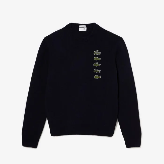 Sweaters and Sweatshirts MenWomen Lacoste Unisex Wool And Cotton Blend Badge Sweater Abysm Blue Hde