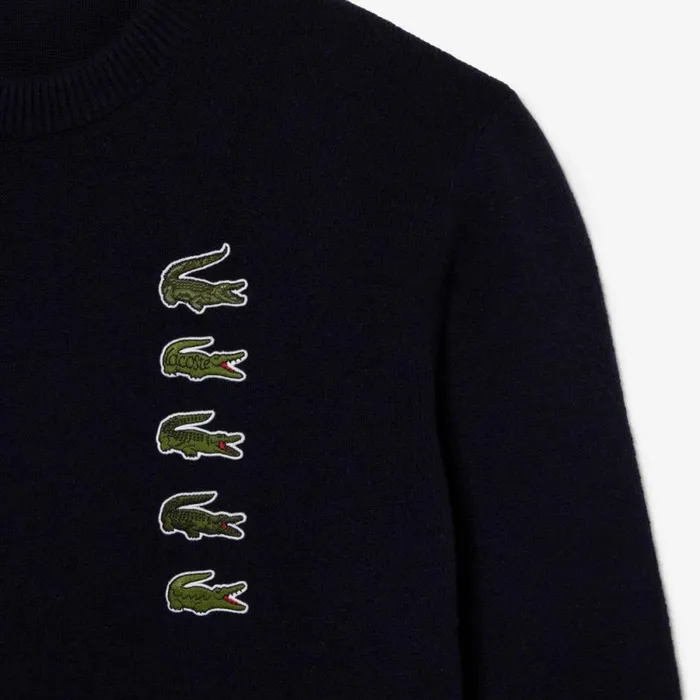 Sweaters and Sweatshirts MenWomen Lacoste Unisex Wool And Cotton Blend Badge Sweater Abysm Blue Hde