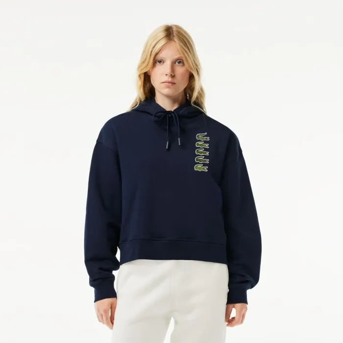 Sweaters and Sweatshirts Women Lacoste Women039s Iconic Croc Hoodie Navy Blue 166