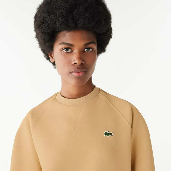 Sweaters and Sweatshirts Women Lacoste Women039s Regular Fit Double Face Piqu Crew Neck Sweatshirt Beige Ixq
