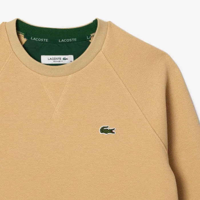 Sweaters and Sweatshirts Women Lacoste Women039s Regular Fit Double Face Piqu Crew Neck Sweatshirt Beige Ixq
