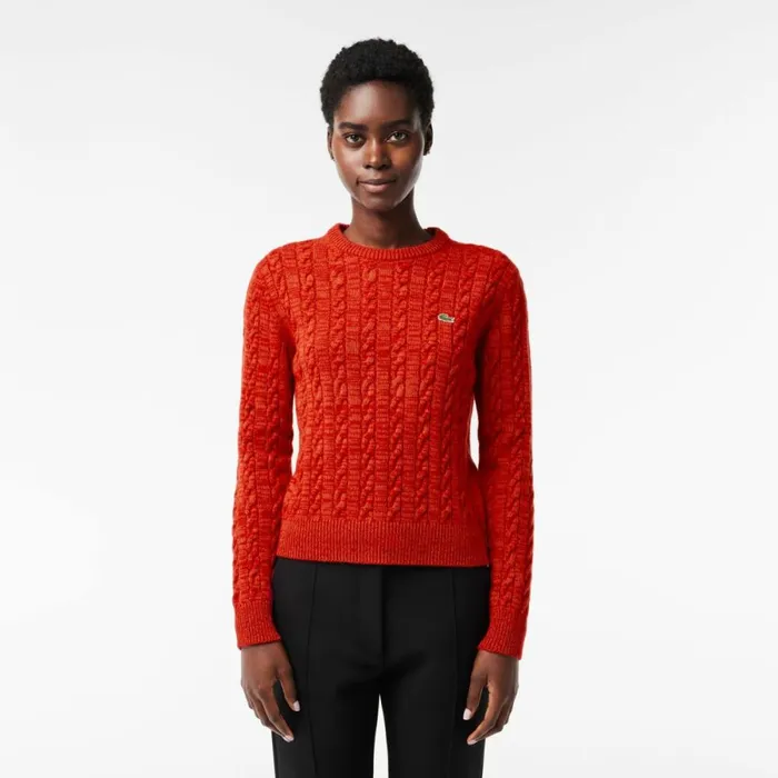 Sweaters and Sweatshirts Women Lacoste Women039s Wool Blend Cable Knit Sweater Red Orange Qif Sweaters and Sweatshirts Women Lacoste Women039s Wool Blend Cable Knit Sweater Red Orange Qif