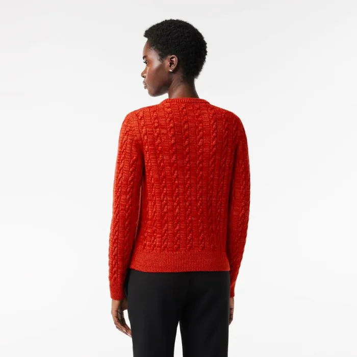 Sweaters and Sweatshirts Women Lacoste Women039s Wool Blend Cable Knit Sweater Red Orange Qif