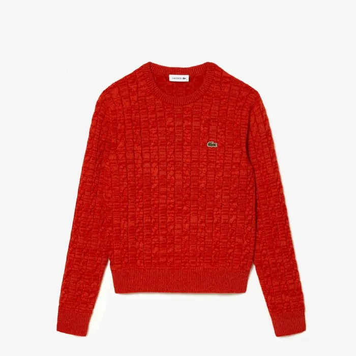 Sweaters and Sweatshirts Women Lacoste Women039s Wool Blend Cable Knit Sweater Red Orange Qif
