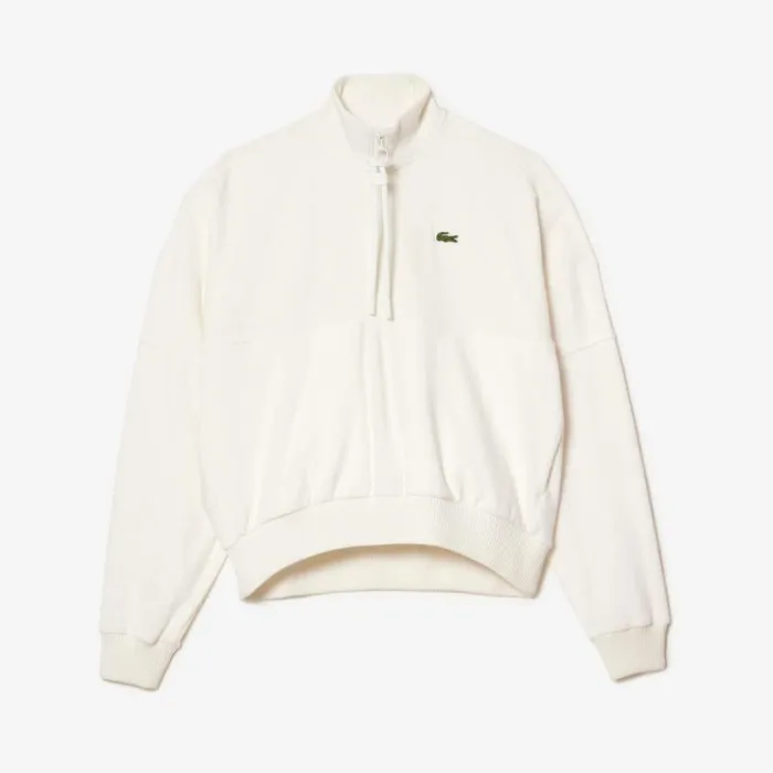 Sweaters and Sweatshirts Women Lacoste Womens HighNeck Terry Cloth Half Zip Sweatshirt White 70v