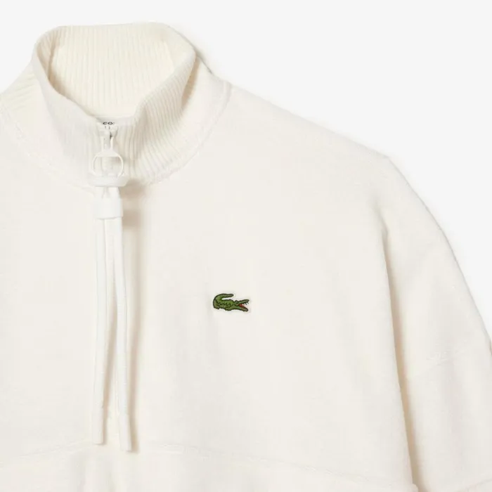 Sweaters and Sweatshirts Women Lacoste Womens HighNeck Terry Cloth Half Zip Sweatshirt White 70v