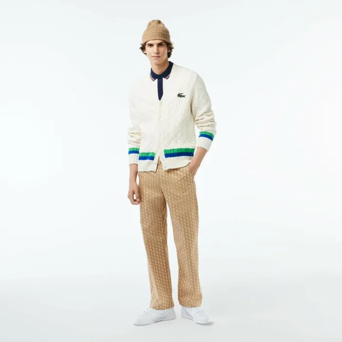 Sweatpants and Trousers Men Lacoste Men039s Monogram Print Straight Cut Chinos Brown Beige White Qiz