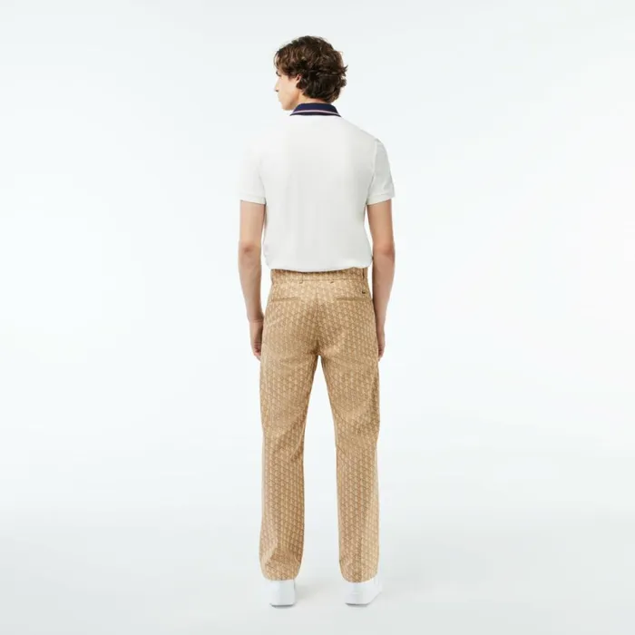 Sweatpants and Trousers Men Lacoste Men039s Monogram Print Straight Cut Chinos Brown Beige White Qiz