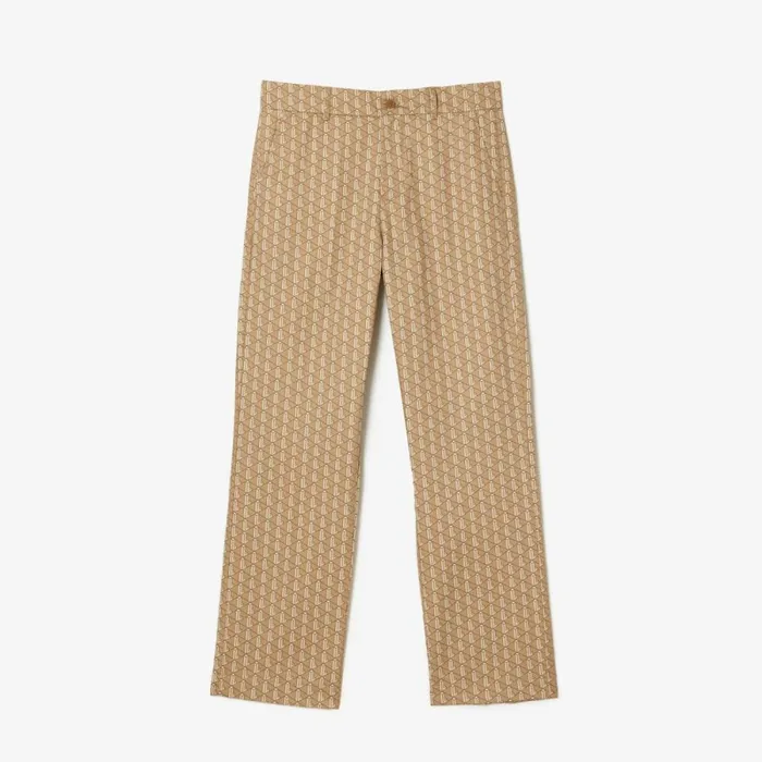 Sweatpants and Trousers Men Lacoste Men039s Monogram Print Straight Cut Chinos Brown Beige White Qiz