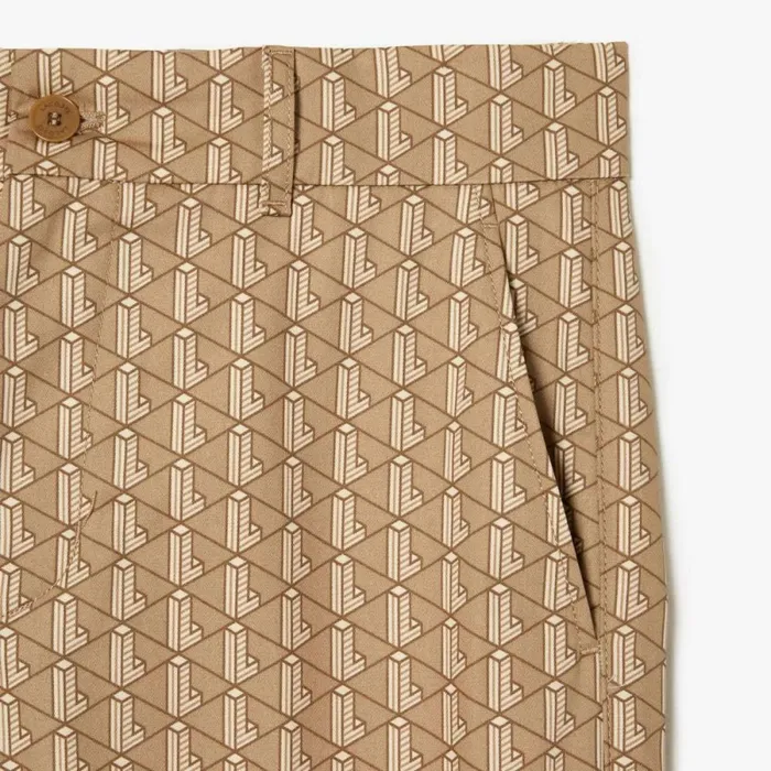 Sweatpants and Trousers Men Lacoste Men039s Monogram Print Straight Cut Chinos Brown Beige White Qiz