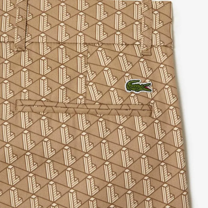 Sweatpants and Trousers Men Lacoste Men039s Monogram Print Straight Cut Chinos Brown Beige White Qiz