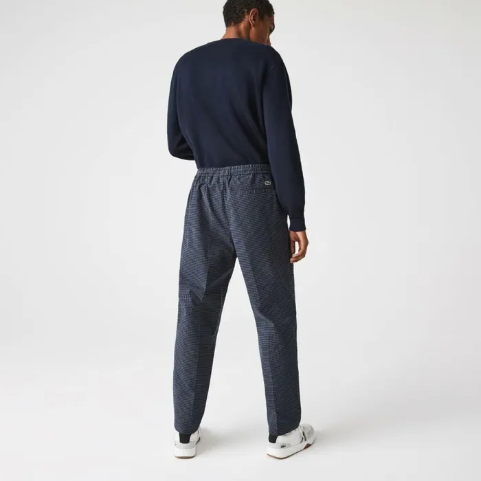 Sweatpants and Trousers MenWomen Lacoste Men039s Heritage Checkered Stretch Cotton Sweatpants Navy Blue White Qrn