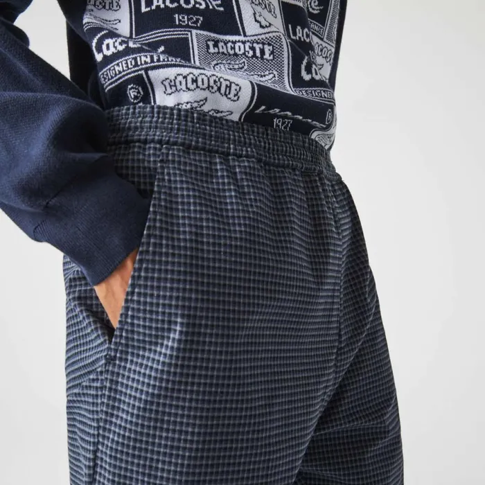 Sweatpants and Trousers MenWomen Lacoste Men039s Heritage Checkered Stretch Cotton Sweatpants Navy Blue White Qrn