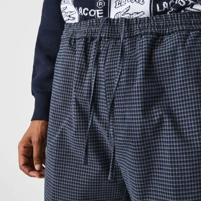 Sweatpants and Trousers MenWomen Lacoste Men039s Heritage Checkered Stretch Cotton Sweatpants Navy Blue White Qrn