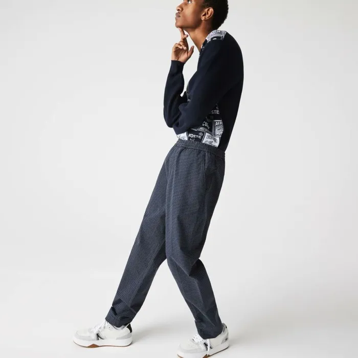 Sweatpants and Trousers MenWomen Lacoste Men039s Heritage Checkered Stretch Cotton Sweatpants Navy Blue White Qrn
