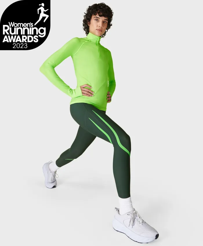 Sweaty Betty Pocketed Women Zero Gravity Illuminate Running Leggings Trek Green