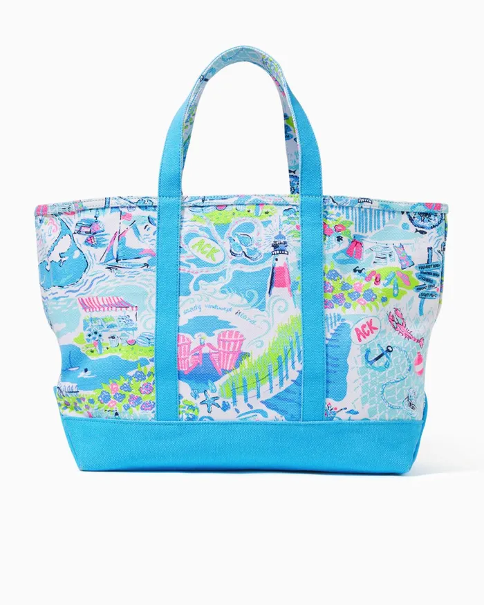 Swim WomenHome and Gifts Lilly Pulitzer Mercato Tote Whisper Blue Lilly Loves Nantucket