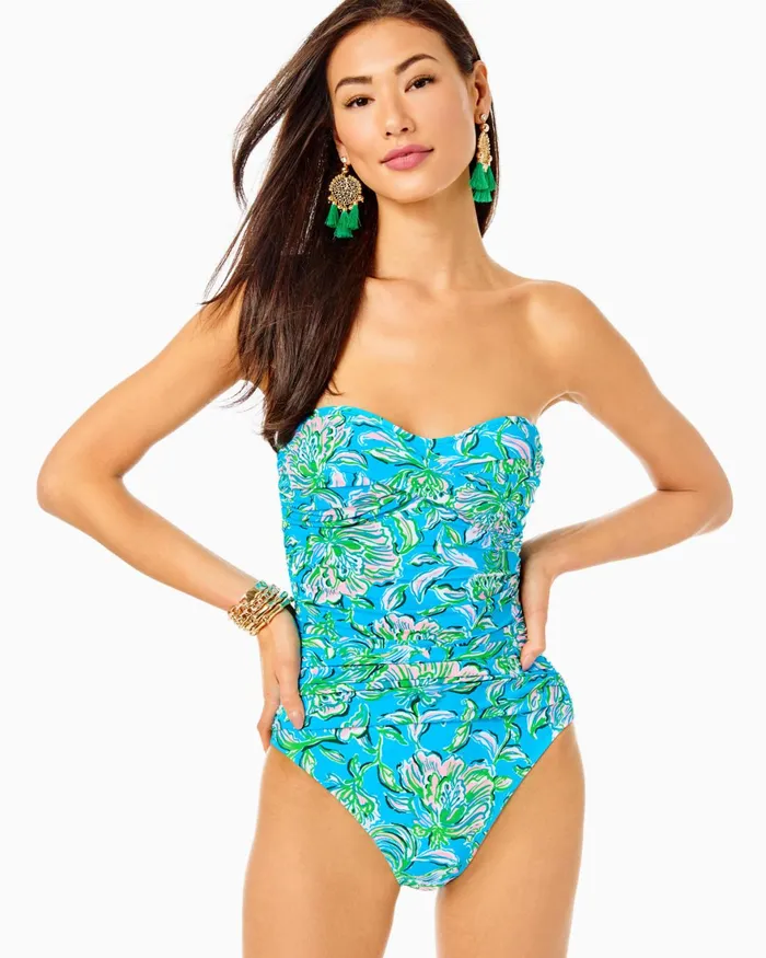 Swim Women Lilly Pulitzer Flamenco OnePiece Swimsuit Cumulus Blue Chick Magnet