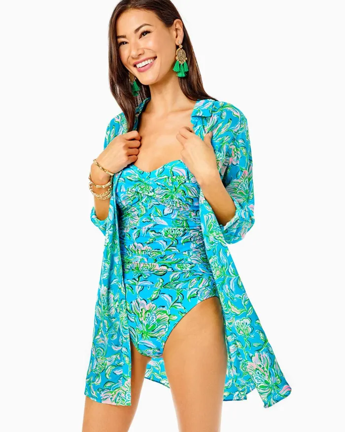 Swim Women Lilly Pulitzer Flamenco OnePiece Swimsuit Cumulus Blue Chick Magnet Swim Women Lilly Pulitzer Flamenco OnePiece Swimsuit Cumulus Blue Chick Magnet