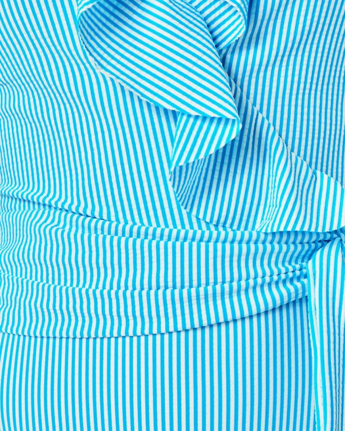 Swim Women Lilly Pulitzer Leven Ruffle Bikini Top Cumulus Blue Seersucker Stripe