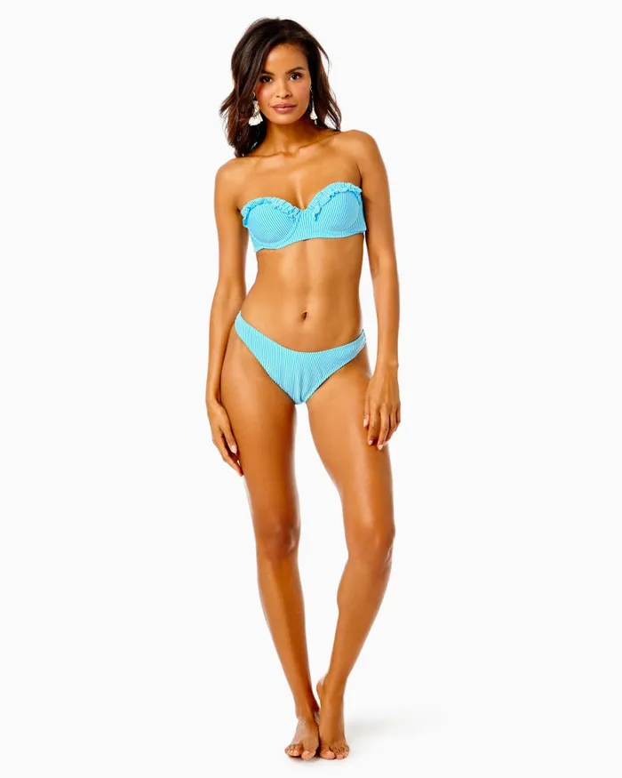 Swim Women Lilly Pulitzer Leven Ruffle Bikini Top Cumulus Blue Seersucker Stripe