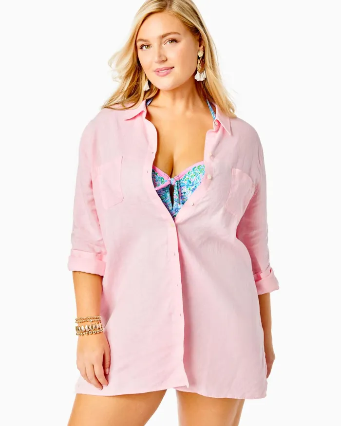 Swim Women Lilly Pulitzer Sea View CoverUp Pink Blossom