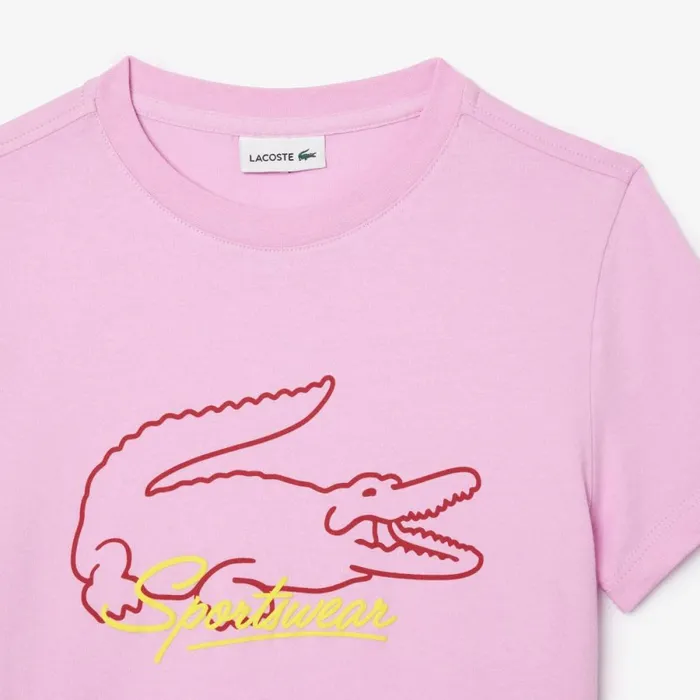 TShirts and Tops Kids Lacoste Kids039 Bright Croc Print Cotton TShirt Pink White Iu9