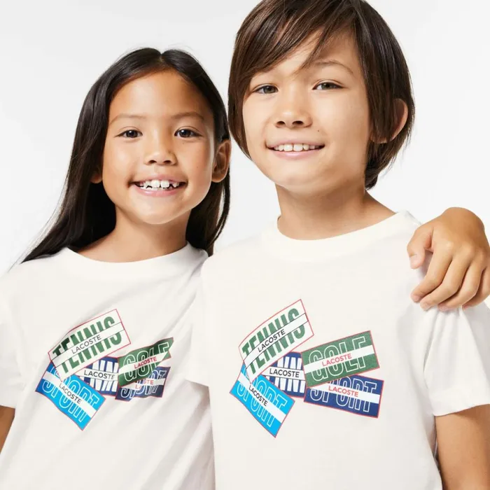 TShirts and Tops Kids Lacoste Kids039 Cotton Badge Print TShirt White 70v