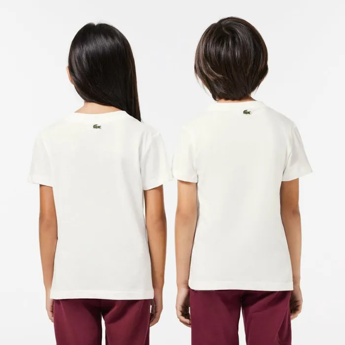 TShirts and Tops Kids Lacoste Kids039 Cotton Badge Print TShirt White 70v