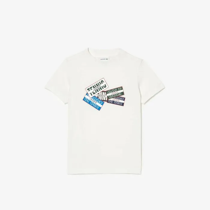 TShirts and Tops Kids Lacoste Kids039 Cotton Badge Print TShirt White 70v