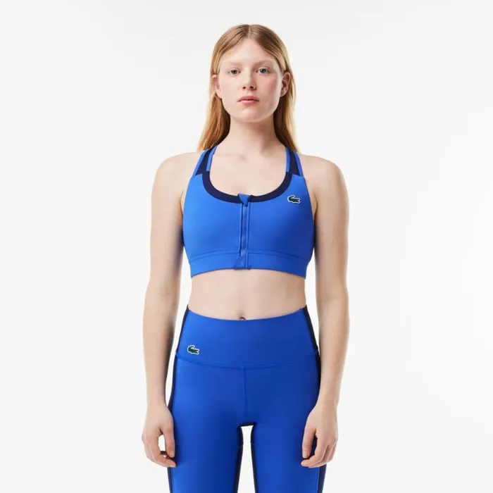 TShirts and Tops Women Lacoste Women039s Colorblock Zip Sports Bra Blue Navy Blue Iuu