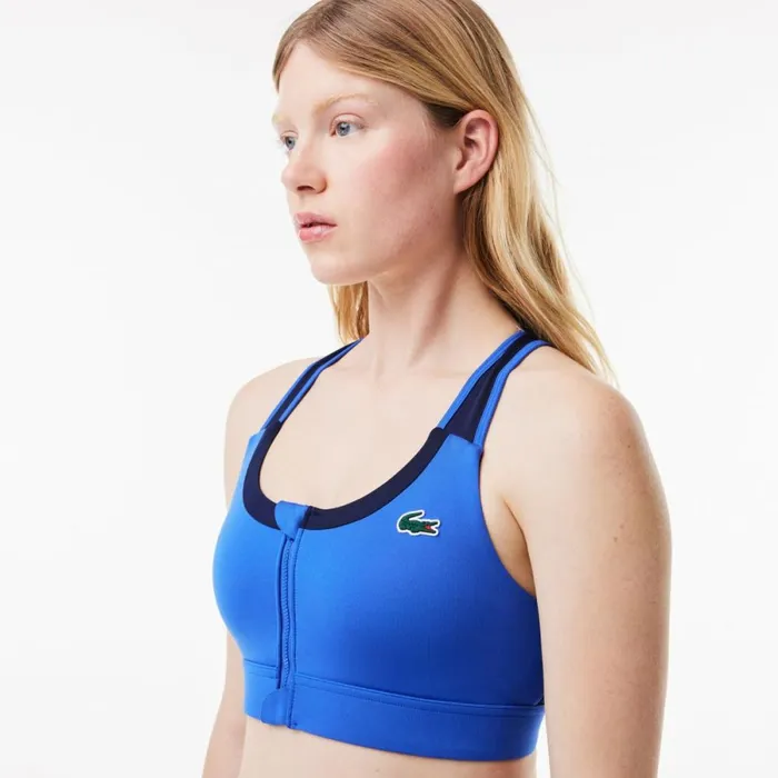 TShirts and Tops Women Lacoste Women039s Colorblock Zip Sports Bra Blue Navy Blue Iuu