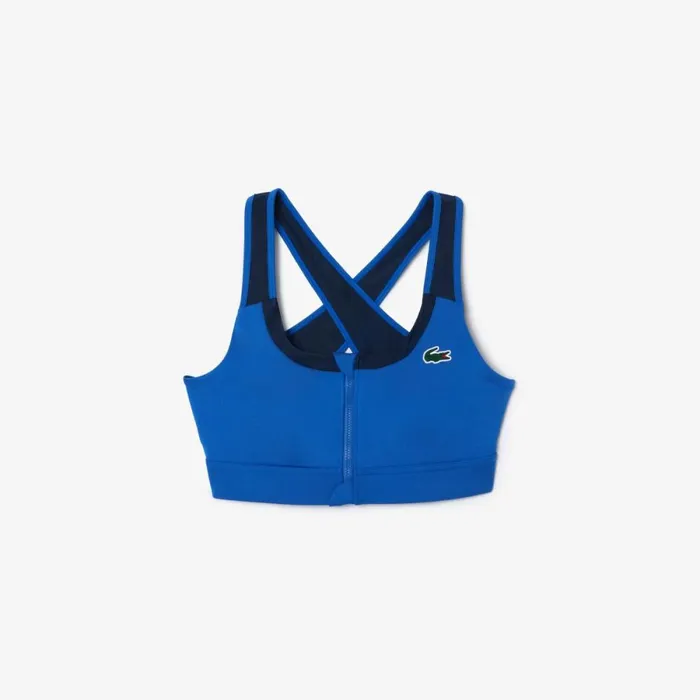 TShirts and Tops Women Lacoste Women039s Colorblock Zip Sports Bra Blue Navy Blue Iuu