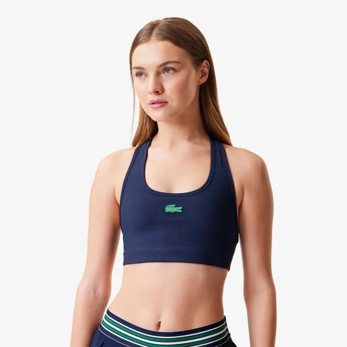 TShirts and Tops Women Lacoste Women039s Lacoste X Bandier Ribbed Sports Bra Navy Blue 166