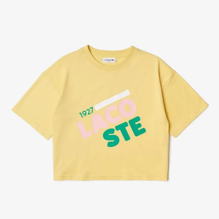 TShirts and Tops Women Lacoste Women039s Short Flecked Loose Fit Organic Cotton TShirt Napolitan Yellow 6xp