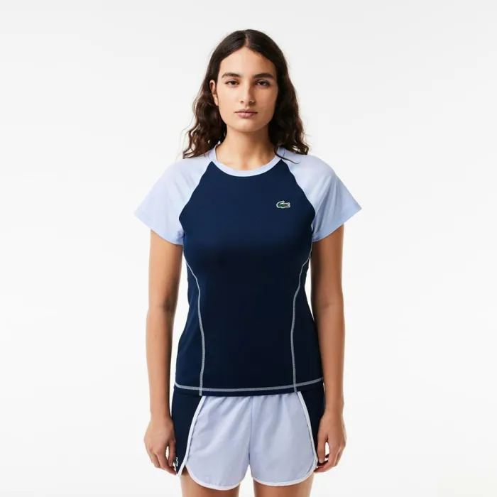 TShirts and Tops Women Lacoste Women039s Slim Fit UltraDry Sport Stretch TShirt Navy Blue Light Blue Wb3