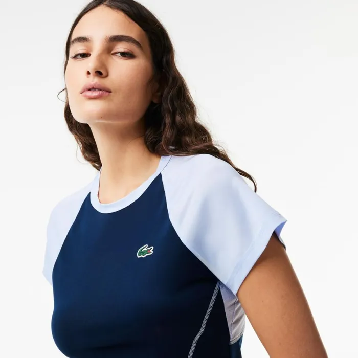 TShirts and Tops Women Lacoste Women039s Slim Fit UltraDry Sport Stretch TShirt Navy Blue Light Blue Wb3