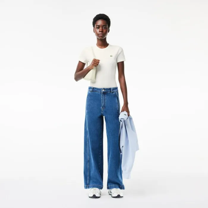 TShirts and Tops Women Lacoste Womens Slim Fit Ribbed Cotton TShirt White 70v