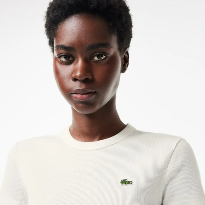 TShirts and Tops Women Lacoste Womens Slim Fit Ribbed Cotton TShirt White 70v