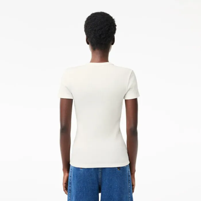 TShirts and Tops Women Lacoste Womens Slim Fit Ribbed Cotton TShirt White 70v