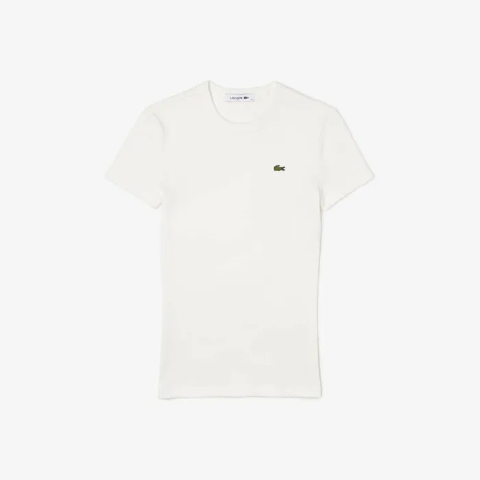 TShirts and Tops Women Lacoste Womens Slim Fit Ribbed Cotton TShirt White 70v