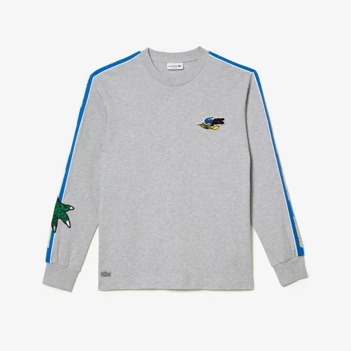 TShirts Men Lacoste Men039s Branded Band TShirt Grey Chine Cca