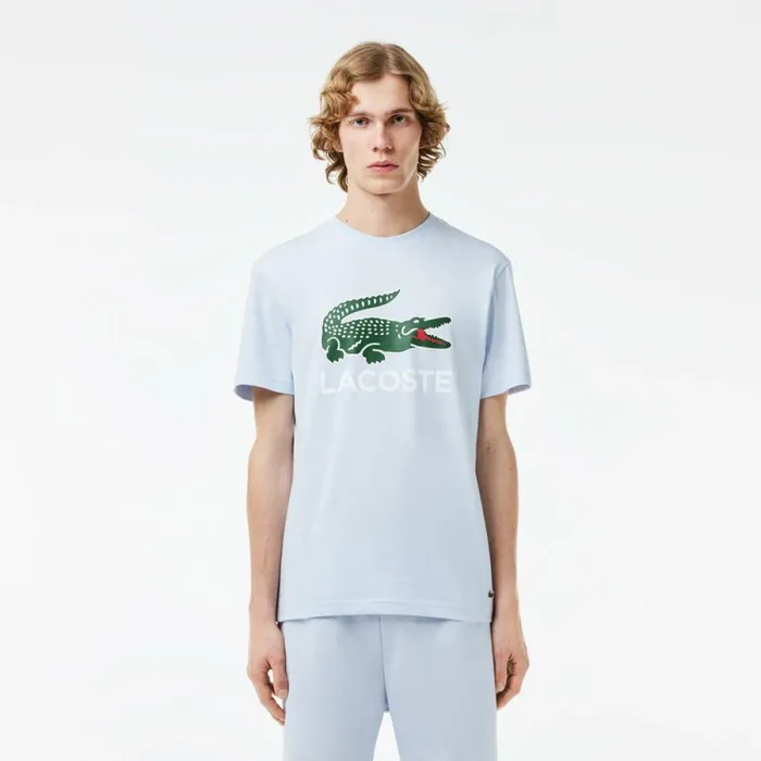 TShirts Men Lacoste Men039s Cotton Jersey Signature Print TShirt Phoenix Blue J2g