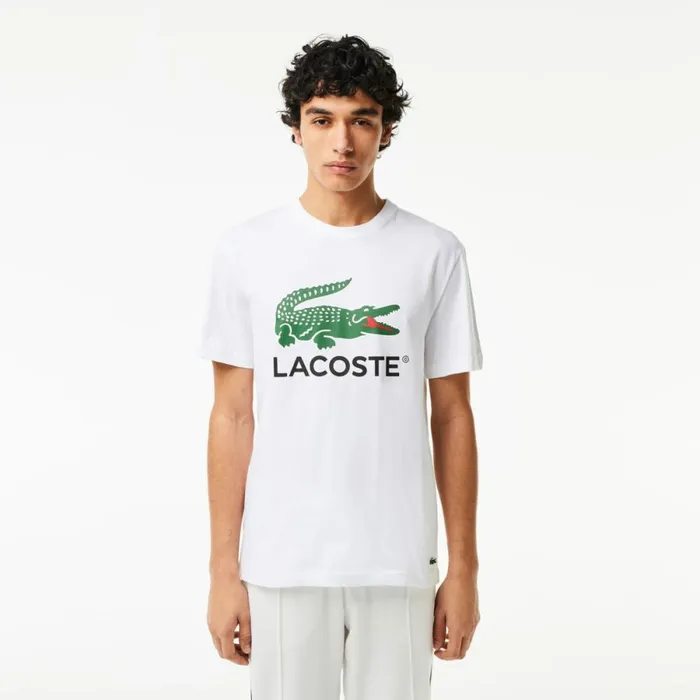 TShirts Men Lacoste Men039s Cotton Jersey Signature Print TShirt White 001