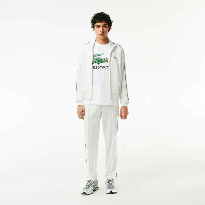 TShirts Men Lacoste Men039s Cotton Jersey Signature Print TShirt White 001