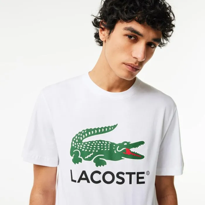 TShirts Men Lacoste Men039s Cotton Jersey Signature Print TShirt White 001