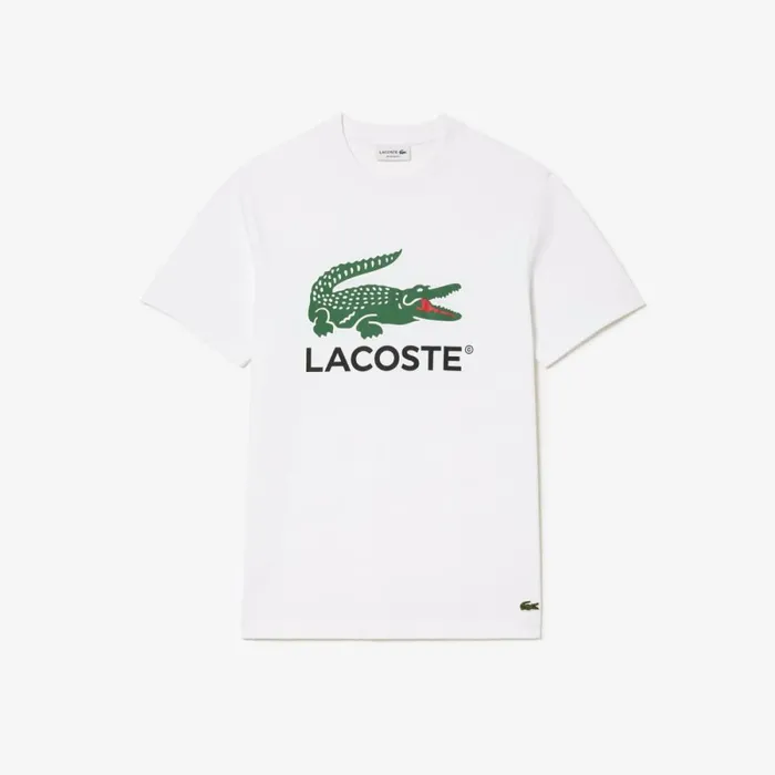 TShirts Men Lacoste Men039s Cotton Jersey Signature Print TShirt White 001