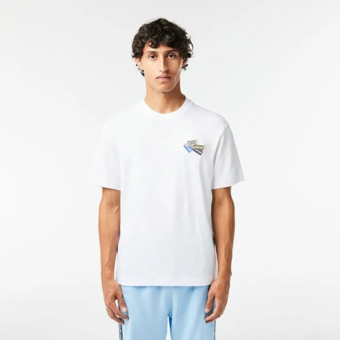 TShirts Men Lacoste Men039s Heavy Cotton Jersey Multi Badge TShirt White 001