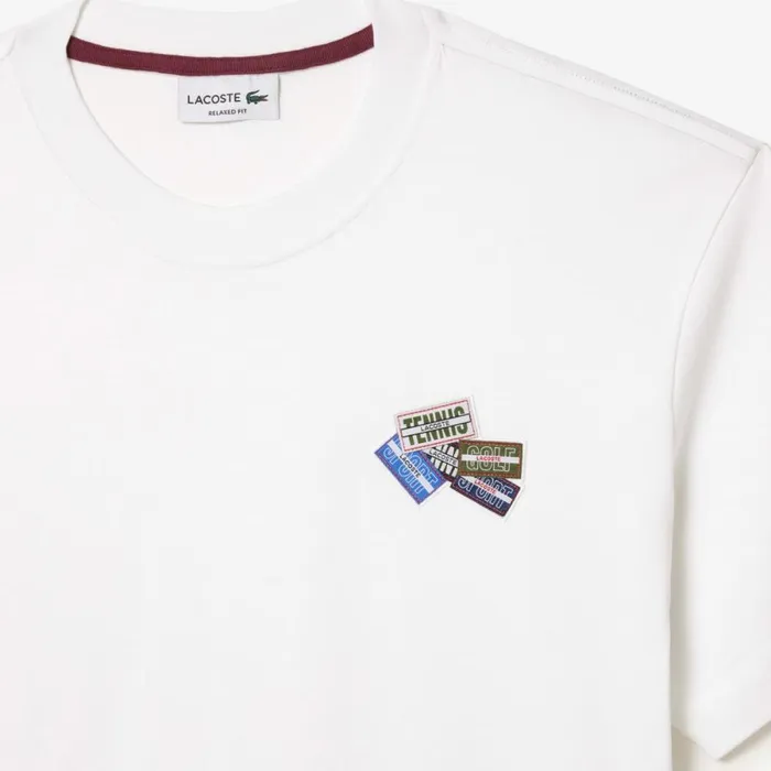 TShirts Men Lacoste Men039s Heavy Cotton Jersey Multi Badge TShirt White 001