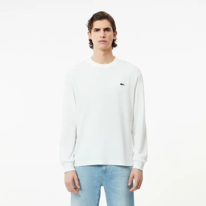 TShirts Men Lacoste Men039s Long Sleeve Cotton Jersey TShirt White 001